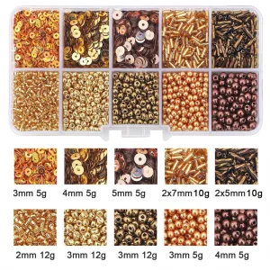 PERLES DE ROCAILLE EN VERRE ET PAILLETTES Or