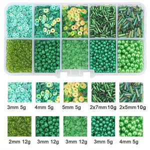 PERLES DE ROCAILLE EN VERRE ET PAILLETTES Vert