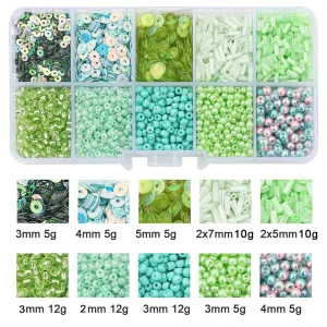 PERLES DE ROCAILLE EN VERRE ET PAILLETTES VERT CLAIR