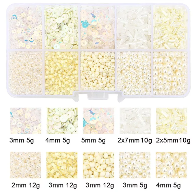 PERLES DE ROCAILLE EN VERRE ET PAILLETTES IVOIRE