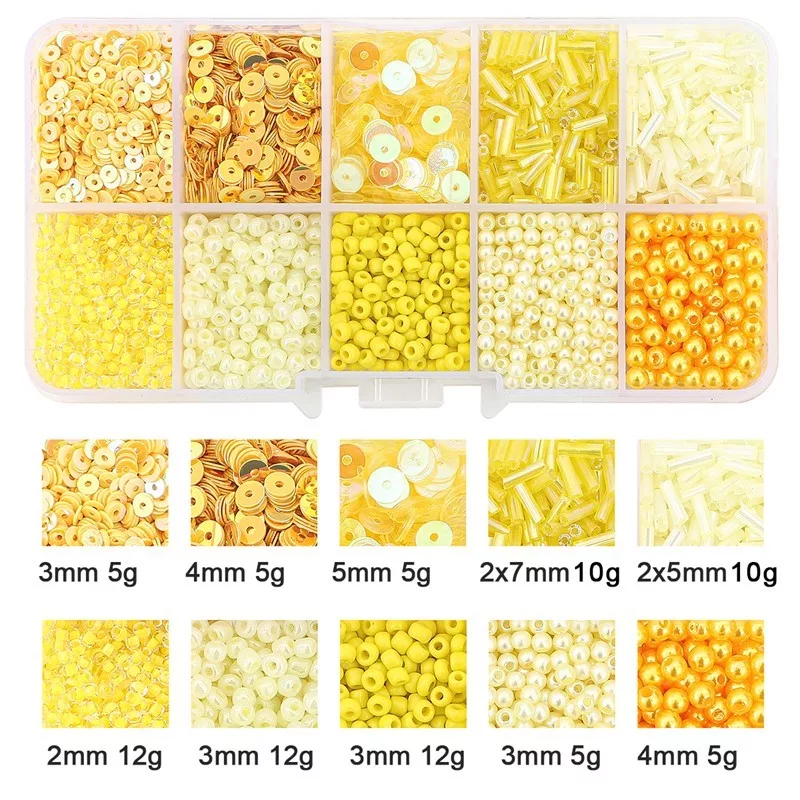 PERLES DE ROCAILLE EN VERRE ET PAILLETTES JAUNE